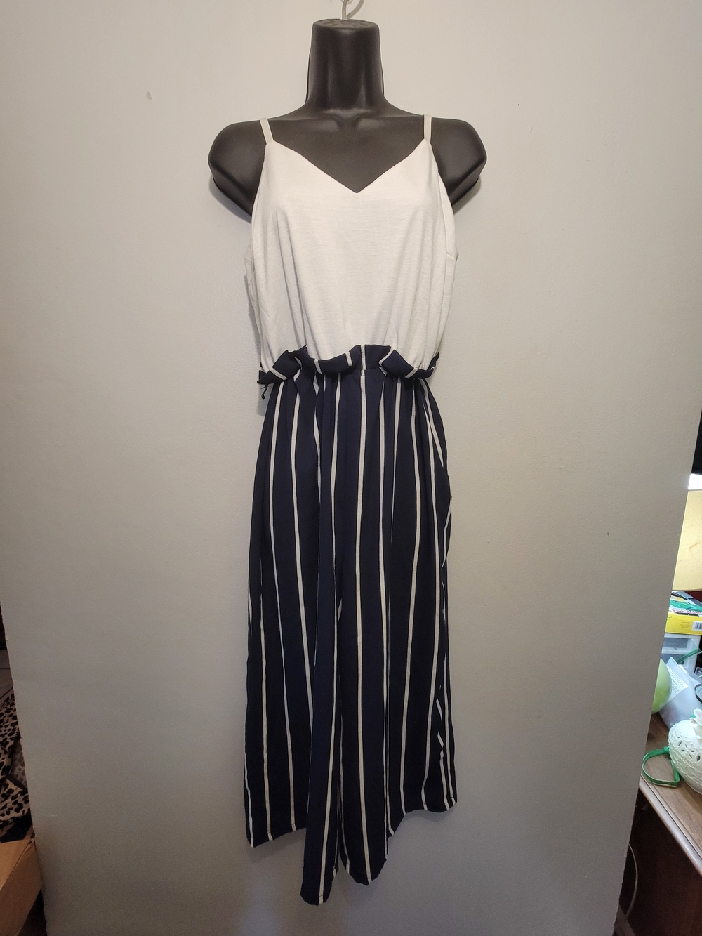 bailey blue White & Navy Striped Sleeveless Jumpsuit